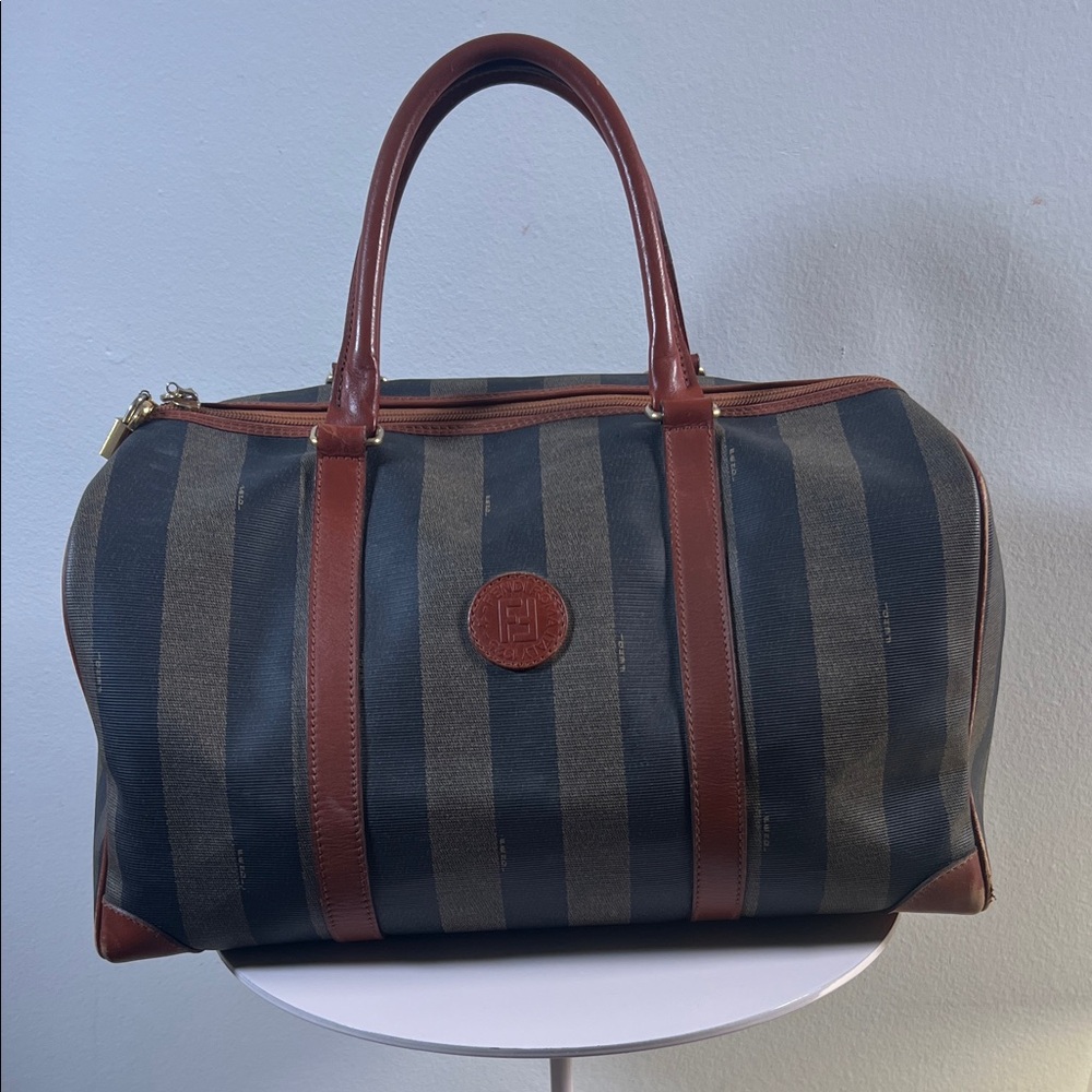 Fendi Pequin Large Boston Handbag